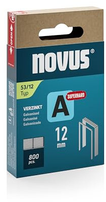 NOVUS TOOLS Feindrahtklammern 12 mm superhart, 800 Tacker-Klammern vom Typ 53/12, Schiebeschachtel, Heftmittel für Stoffe, Gewebe und Maschendraht