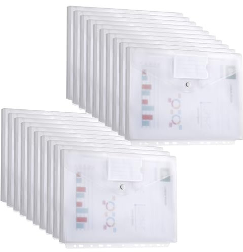 DATEFUN Dokumententasche A4-10 Pack Dreidimensionale Dokumentenmappe A4 mit Klettverschluss und Etikettentasche - Wasserdicht Sammelmappe A4 für Dokument Organisieren (Weiß)