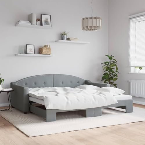 AUUIJKJF Wohnartikel, Tagesbett mit Ausziehbett, hellgrau, 90 x 190 cm, Stoff, Anzugmöbel