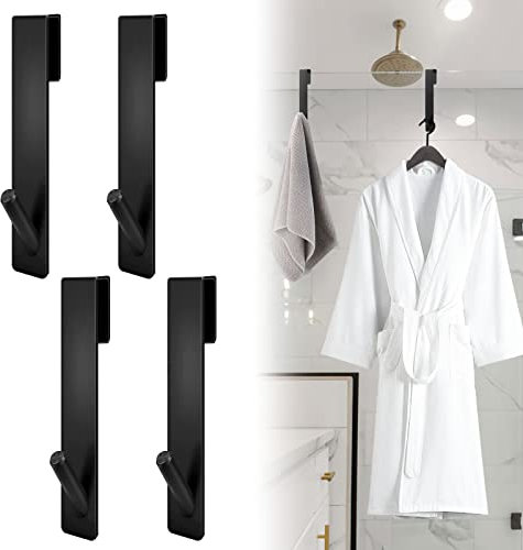 Haken Duschwand 4er Set - Edelstahl Duschhaken ohne Bohren mit Gummi Schutz, Türhaken für Duschwand, Halterung für Duschabzieher Handtücher, Handtuchhalter Glasduschwand für Glasstärken von 6-12 mm