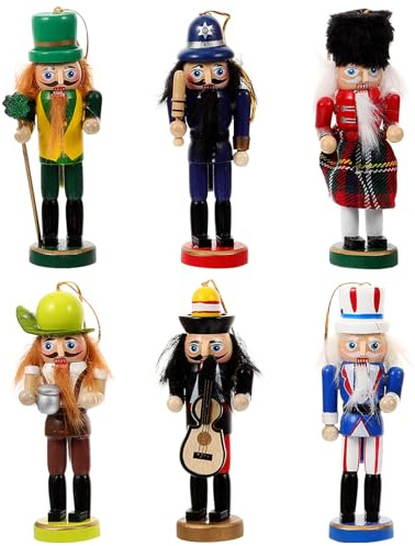 IMIKEYA 6pcs Wooden Nutcracker Soldier Ornaments Set 13cm / 5 Christmas Tree Hanging Small Nutcracker Figures With Straps Desktop Policeman Puppet for Festive Holiday Party Home Decoration
