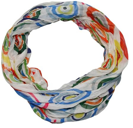 beybey® Retro Damen Seide Loop Schal wahnsinnig schön und sehr fein Seidenschal Kreis-Muster (g weiß)