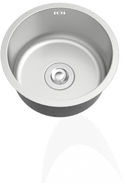 Lavadero Cocina Inox Plateado,Fregadero Cocina 1 Seno,Pileta de Cocina Redondo,Pila de Cocina PequeñO con Drenaje,Formas de Instalar Sobre Encimera/Bajo Encimera (Ø 28cm)