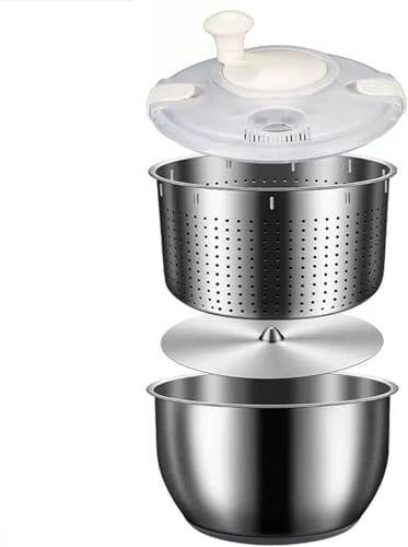 REBCACE Essoreuse à Salade 6L, Grande laveuse de légumes en Acier Inoxydable, Couvercle en PP, pour laveuse de Fruits, essoreuse à pâtes et Frites