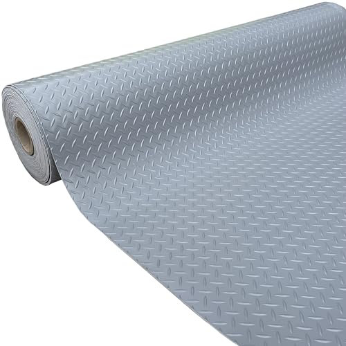 Shield Autocare © Heavy Duty Commerical Grade PVC Vinyl Floor Matting Garage Industrial Large Diamond Checker Black | Blue | Light Grey | Dark Grey | 1.3m Width | 3.2mm Thick (Light Grey, 1m x 1.3m)