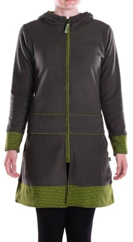 Vishes - Alternative Bekleidung - lange Kapuzenjacke Damen Fleece Hippiemantel Übergangsjacke olive 38