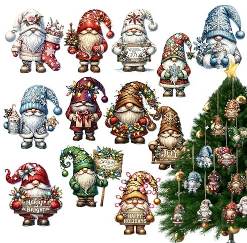 Ornamenti per l'albero di Natale con gnomo, ornamenti per l'albero di Natale con gnomo | Topper per albero di gnomo in legno 24X,Puntale per albero di gnomo, ornamenti con ciondolo di gnomo con corda