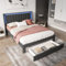 Polsterbett Doppelbett 140x200 mit Schublade, Led Polsterbett mit USB und Type-C Doppelbett mit Stauraum Bettgestell mit Kopfteil und Lattenrost Stauraumbett Stoffbett (Dunkelgrau, 140 x 200cm)