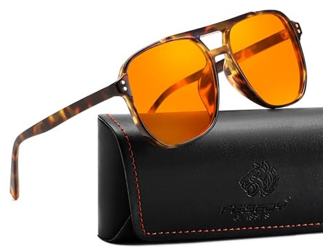 FEISEDY Retro 70er Blaulichtfilter Brille 99.99% Blaulicht-Blockierende Gaming Brillen Computerbrille für Herren Damen Amber Getönt G2835
