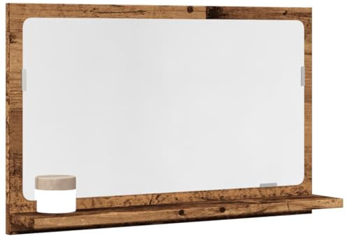 Myheimly Badspiegel mit Ablage Wandspiegel Badezimmerspiegel Bad Spiegel Hängespiegel Badezimmer Badmöbel 60x10,5x37cm Holzwerkstoff Badspiegel Altholz,60 x 11 x 37 cm