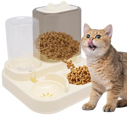Set Dispensador Automático de Comida y Agua para Gatos, Comedero por Gravedad 2 En 1, Dispensador de Agua de 1,5l y Comedero Automático Dispensador de Comida para Perros PequeñOs, Cachorros y Gatos