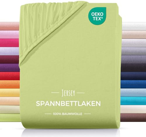 Carpe Sonno® Jersey Spannbettlaken 90x200cm Baumwolle | Laken Grün mit Einlaufschutz & Bügelfrei Matratzenbezug bis 22cm | Bettlaken 90x200 Baumwolle | Leintuch 90x200 | Spannbetttuch 90 x 200