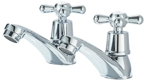 TVTIUO Bathroom Basin Faucet,Victorian Basin Faucet,Electroplated Bathroom Basin Faucet,Hot & Cold Water Faucet,Brass,Cross Lever Wash Basin Tap