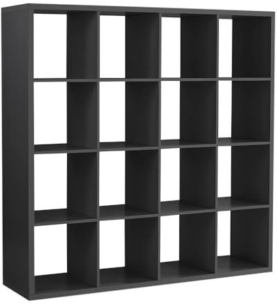 Home Source Chunky Storage Cube Bookcase Wooden Display Unit, Black, 16 Shelf
