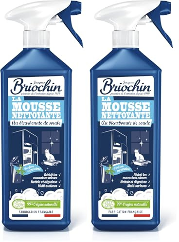 JACQUES BRIOCHIN DROGUISTE DEPUIS 1919 - Nettoyant Anti-Odeurs - Au Bicarbonate de Soude - Texture Mousse - Parfum Verveine- Multi-usages - Séchage Rapide - Ecocert - Fabrication Française - 750 ml