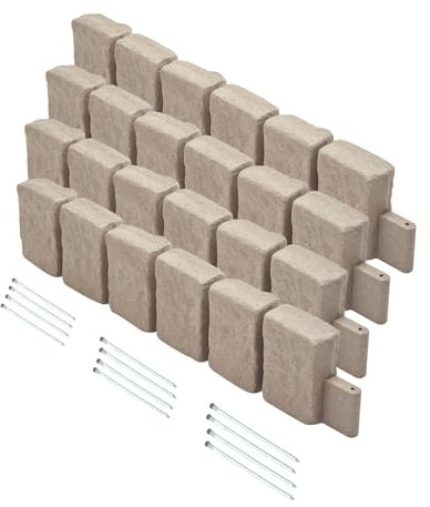 VEVOR Beeteinfassung Steinoptik, 120x10x23 cm, Beetumrandung Rasenkante, Flexible Garteneinfassung mit Verankerungsspitzen, lichtbeständige Hofeinfassung für Einfahrten & Gehwege, Beige