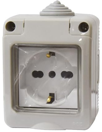 Cassetta Elettrica IP55 Con Sportellino, 2 Moduli Presa Schuko P40 Universale 10/16A, Kit Scatola Elettrica Pronta, Montaggio Da Muro Parete Esterno