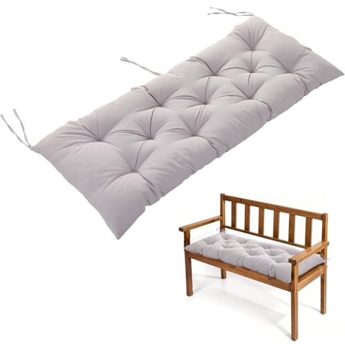 Warmiehomy Garden Bench Cushion 2/3 Seater, Waterproof Bench Seat Cushion 120cm with Non-Slip Straps, 8CM Thick Garden Bench Padded Cushion, Rectangle Dining Bench Seat Pads Outdoor Indoor(Light Grey)