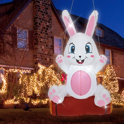 JIEBWCHA Aufblasbare Ostern Dekorationen, 3.9ft Aufblasbarer Ostern Hase, Osterhase Aufblasbar Groß, 190T Polyester Aufblasbares Kaninchen, Cute Bunny Decor, Für Frühling, Urlaub, Hof, Rasen