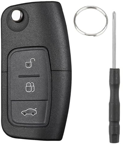 Chaexii Ford Key Fob Replacement,Key Case Cover for Ford Focus Fiesta MK7 C-Max S-Max Kuga KA Mondeo MK4 Galaxy Connect ,3 Buttons Fiesta Key Case + Keyring & Screwdriver