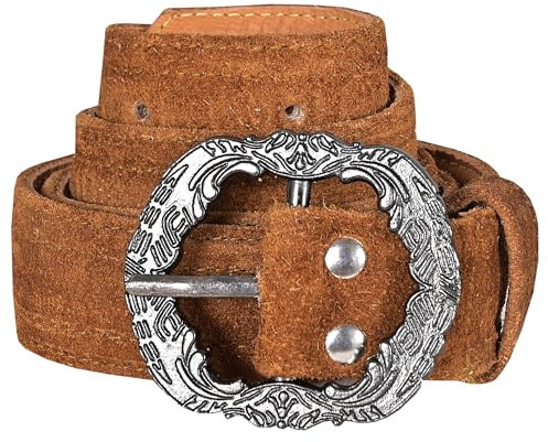 German Wear Herren Trachtengürtel aus Echtleder Trachten Lederhosen Gürtel mit Trachten Schnalle (Kastanienbraun, 58-60)