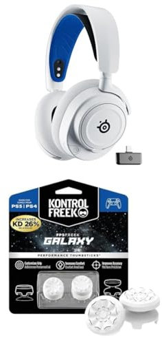 SteelSeries Arctis Nova 7P Wireless Playstation Gaming-Headset - 2,4 GHz & Mischbarer Bluetooth-Sound + KontrolFreek FPS Freek Galaxy White für Playstation (PS4/PS5) - Performance Thumbsticks