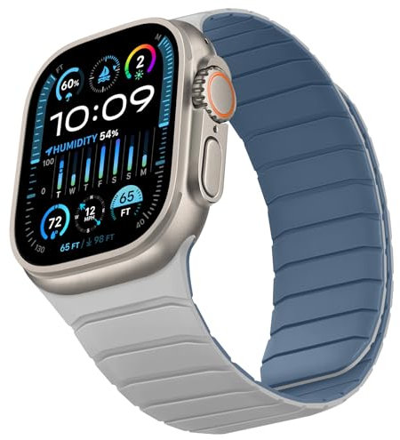 Sixmoat Cinturino Reversibile a Doppia Faccia Compatibile con Apple Watch 49mm 46mm 45mm 44mm 42mm, Cinturino Magnetico in Silicone Morbido per iWatch Ultra SE serie 10 9 8 7 6 5 4 3, Dune-Blu nuvola