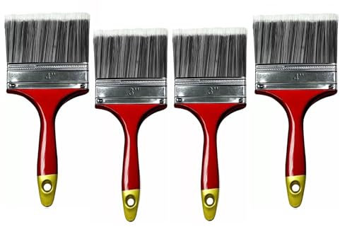 JKG® 4 Pack Paint Brush Set - 2 x 3 & 2 x 4 Brushes For Painting Walls, Sheds and Staining Fences | Big & Small Wooden Handle Masonry Brushes, Varnish, Paste | Wood Decking, Emulsion & Gloss Paint
