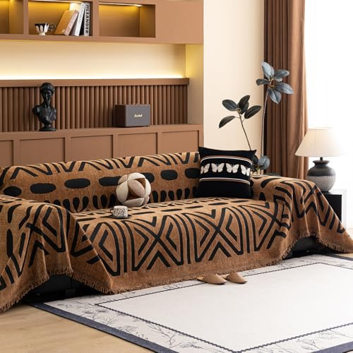 DREAMINGO Chenille-Couchbezüge für Sofa, dick, weich, Möbelschutz, Schonbezüge für 3-Sitzer, Sektionalcouch, geometrischer Jacquard, Boho-Sofabezüge, waschbar für Haustiere und Kinder, 180,3 x 381 cm