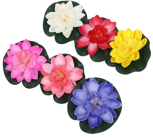 ARTIBETTER 6 Piezas de Flores de Loto Artificiales realistas, Lirios de Agua flotantes de plástico, Plantas Decorativas para estanques, acuarios, Jardines y decoración de estanques al Aire