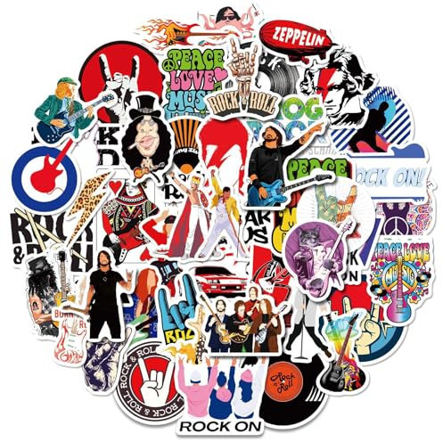 50 Pcs Rock & Roll Music Stickers, Vinyl Decals, Guitar & Band Stickers for Car, Fridge, Laptop, DIY Decor | Waterproof & Removable