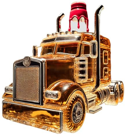 Truck Whiskey Decanter, 375ml Vintage Semi Truck Whiskey Bottle, Funny Car-Shaped Glass Liquor Bottle with Stopper for Dad