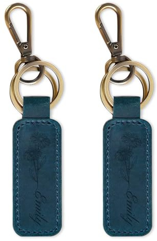 Porte-clés en cuir Personnalisé pour Homme avec Initiales de Nom, Porte-clés en cuir gravé double face pour Voiture, Maison, Cadeau d'anniversaire Personnalisé pour Homme Mari Petit Ami Père