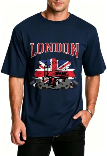 AIYINO Unisex London T Shirt Summer Short Sleeve Cotton T-Shirts UK British Flag Fun Print Designs Casual Crew Neck Tee Tshirt