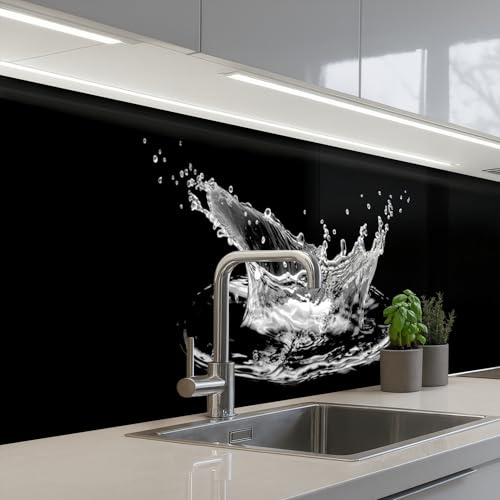 KitchenYeah© Küchenrückwand Selbstklebende Kitchen Wall Protector Küchen | 60x250 cm - Rückenwand Küchenfronten Küchenrückwände Küche Wand Wasser - Spritzer - Schwarz