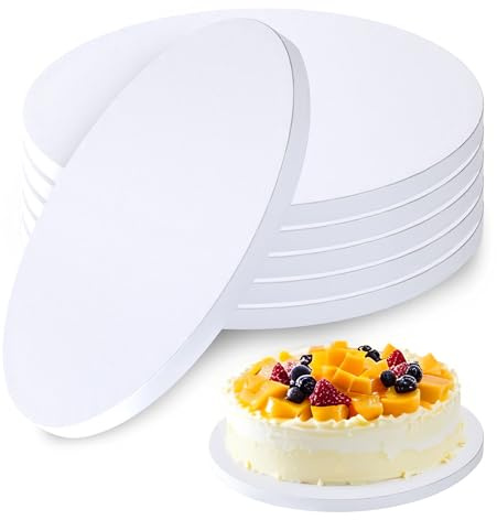 ACOMTUO 6 Stück Tortenplatte, Cake Board 25cm Rund, Tortenplatte Pappe 25 cm x 12 mm, Wiederverwendbare Cake Drum, Geeignet für 6-10 Inch Kuchen und Desserts usw (10 Zoll), Für Hochzeiten, Partys usw
