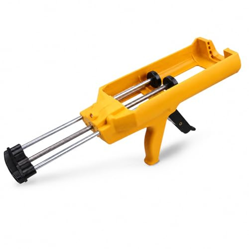 Twin Silikonpistole, Kartuschen-Kartuschenpistole für Doppelkomponenten (1:1 Mischverhältnis) bis zu 450 ml Manuelle Fugenapplikatorpistole für Klebstoffe, Dichtstoffe, Epoxy, Gelb