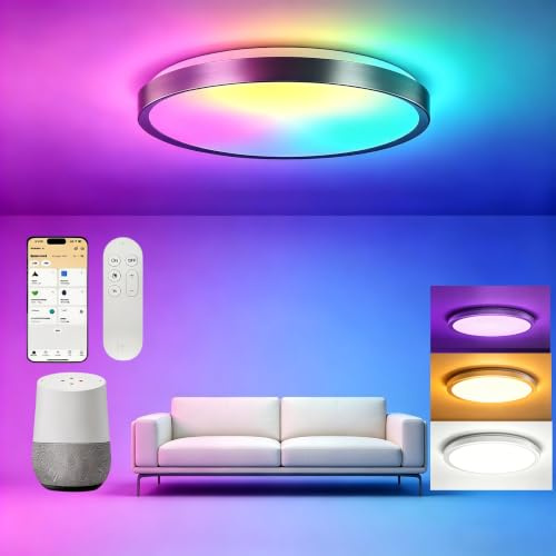 Yeelight Smart Plafoniera LED RGB Office Close-to-Ceiling Lights, 60 W, 3800 Lumen, 2700 K-6500 K, dimmerabile, fai da te, compatibile con Alexa, per soggiorno, camera da letto, cucina, corridoio, 60