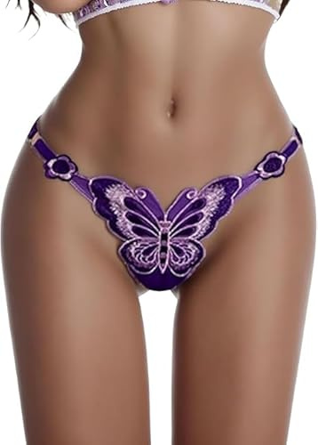 PARUPRUP Femme Sexy Mini String Chic Hot Tanga Ficelle Broderie Papillon Culotte Transparente sous Vetements Taille Basse Slip T-Back Thong Ceinture Réglable Lingerie Élastique Respirante G-String