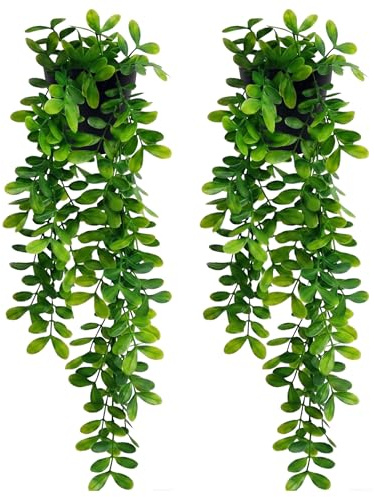 Apexrizon Fake Plants with Pots 2 Pack Hanging Artificial Plants Indoor | Bedroom Accessories for Home Decoration Kitchen Garden Patio Office Table Shelf Aesthetic Decor