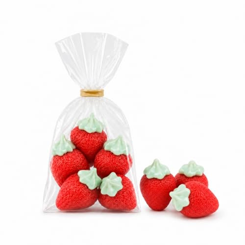 Fraises Géantes en Sachet x5 – Bonbons Gourmands Saveur Fraise – Confiserie Rouge et Verte – Sachet Cadeau Sucré pour Anniversaire, Fête et Candy Bar