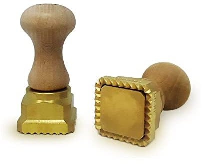 La Gondola Homemade Ravioli Stamp - Square Festooned 45x45mm | Italian Pasta Making Tool for Home and Business | Brass & Natural Wood | Easy to Use Ravioli Stamp | Ravioli Cutter Made in Italy