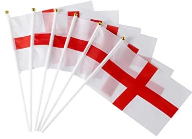 1 x England Handheld Flags With Stick Poles For St Georges Cross Sports Waving Country Celebration Events National Day Mini Cricket Football Small Desktop Hand Decoration