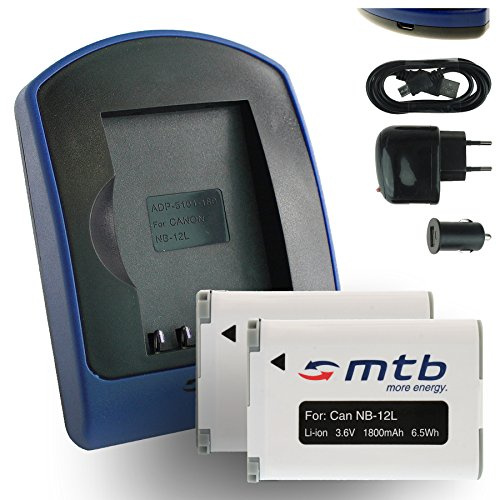 2x Batteria + Caricabatteria (USB/Auto/Corrente) per Canon NB-12L NB12LH / PowerShot N100 / G1 X Mark II/Legria, Vixia Mini X
