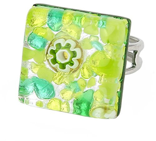 Glass Of Venice Bague Réglable Carrée Reflets Vénitiens - Argent Vert