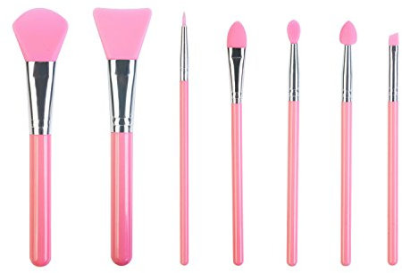 LORMAY Lot de 7 pinceaux de maquillage en silicone pour masque, eyeliner, sourcils, ombre à paupières et lèvres rose