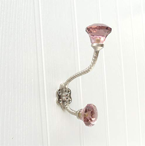 Brise De Mer Shabby Chic Metal Wall Coat Rack Hooks - Vintage Purple Glass Facet Chrome Hook