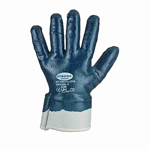 12 Paar Nitril beschichtete Handschuhe Stronghand *FULLSTAR* natur/blau