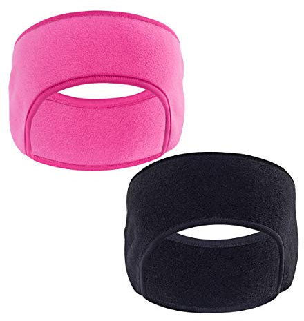 Fleece Ear Warmers Headband/Ear Muffs GoFriend Winter Headbands for Adults Men & Women, Stay Warm & Cozy with our Thermal Polar Fleece & Performance Stretch (Black+Pink)