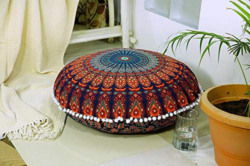 Popular Handicrafts Großer Hippie-Mandala-Bodenkissenbezug – Kissenbezug – Pouf-Bezug rund böhmisches Yoga-Dekor Bodenkissenbezug – 81,3 cm, mehrfarbig
